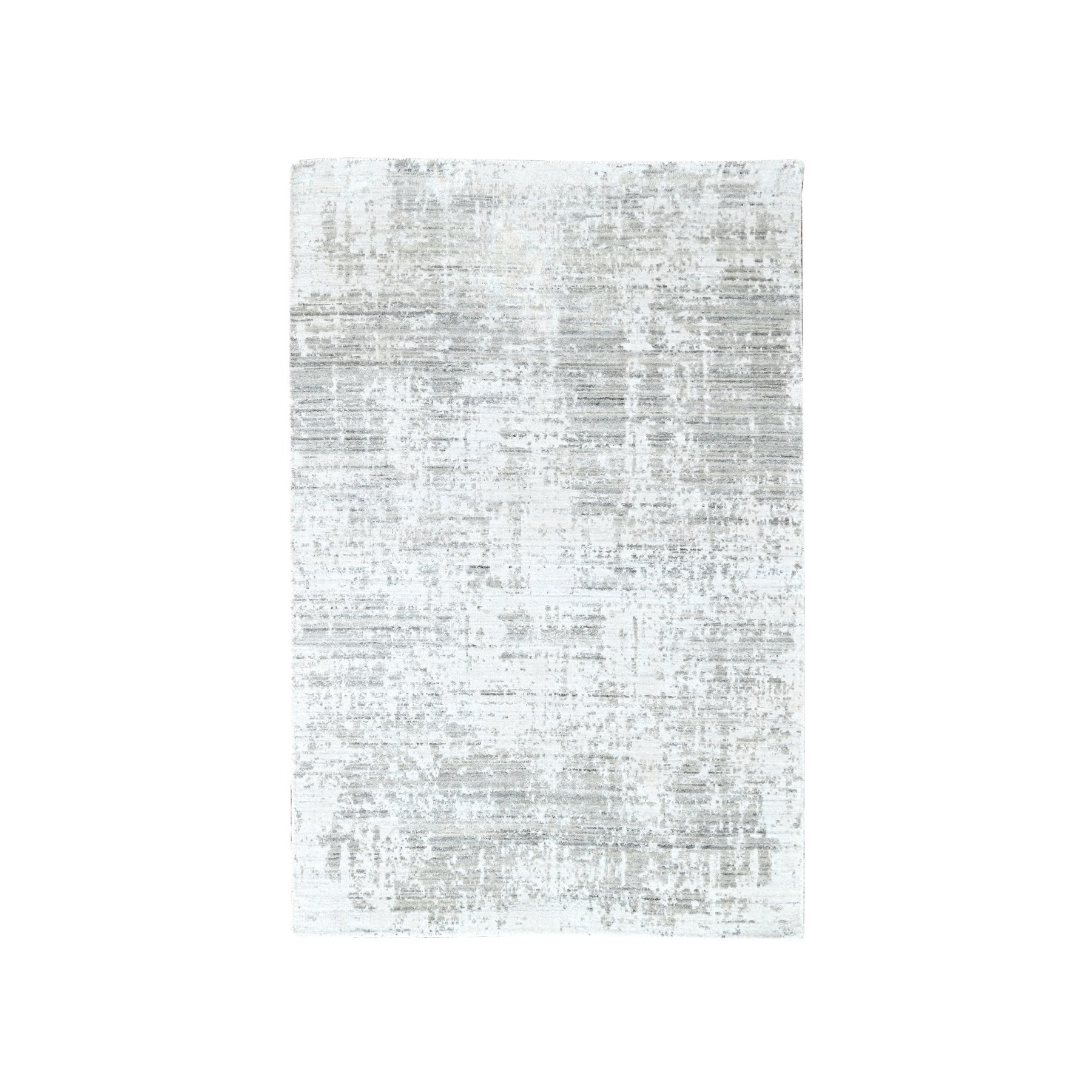 Chiffon White with Gray, Modern Design, Hand Loomed, Wool and Plant Based Silk, Textured Pile, Oriental Rug